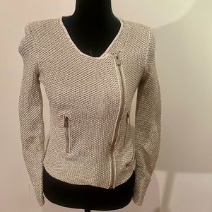 MAJE Blazer jacket cream knitted with gold lurex front zip closure